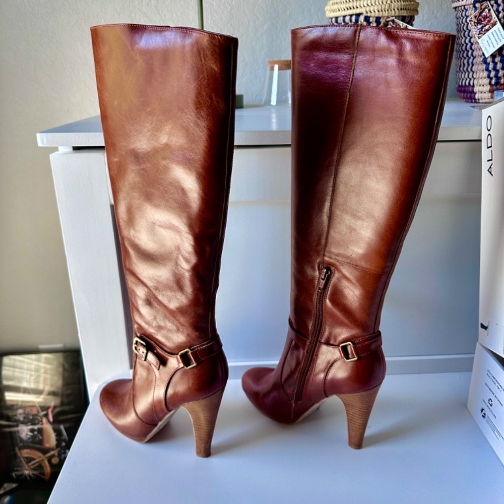 Aldo Women’s Hortensia Brown Leather Heeled Boots – Size 7